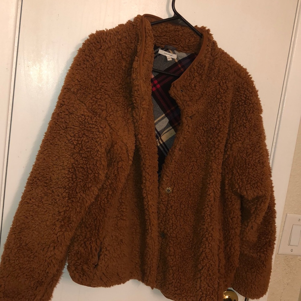 brown fuzzy jacket